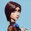 Placeholder: anna wintour with dark brown hair, blue eyes, happy, lego, steampunk