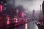 Placeholder: 3D, beautiful, light reflecting, empty future city at night, rainy night, neon, cyberpunk, tron, cyborgs walking, 8k, finely detailed, photo realistic