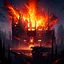 Placeholder:  house on fire, Epic scale, cyberpunk, black mecanic castle, cristal, highly detailed,