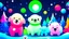 Placeholder: fantasy cartoon illustration: happy cute arctic animals looking Norther lights during Christmas party