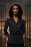 Placeholder: Maisie Richardson-Sellers as Matilda Harris, Doctor Who companion, placed in handcuffs.