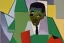 Placeholder: Cubist painting of gary coleman sitting on a green table