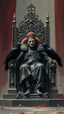 Placeholder: The king is dead while sitting on the throne and 2 black crows are sitting on each side of the throne
