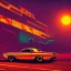 Placeholder: art deco, cyberpunk, neon muscle car, desert road, sunset, full colour, hd,