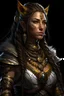 Placeholder: female kalashtar from dungeons and dragons, barbarian class from dungeons and dragons, long and dark hair bound in intricate braids, bronze skin, amber eyes flecked with silver, armor adorned with trophies and tokens such as furs, bones, feathers, and intricate tattoos, realistic, digital art, high resolution, strong lighting