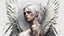 Placeholder: Punk, Angel, pregnant, portrait, white hair, white background, old torn cracked canvas, mystical, fine rendering, high detail, 8K