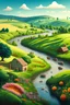 Placeholder: An idyllic countryside scene with rolling hills, blooming fields, and a meandering river