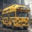 Placeholder: a yellow school bus, sci fi biopunk theme, detailed