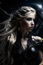 Placeholder: A beautiful dark angel in space creating a galaxy blonde braided hair wearing black corset and white eyes