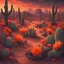 Placeholder: vines that are covered in cactus vines and glowing orange-red flowers curled around those fallen in the desert, in glowing art style