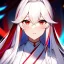 Placeholder: Clear focus, 8k, high quality, detailed, beautiful lighting, girl, vibrant colors, white long hair, vibrant red eye, two tone hair, miko