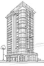 Placeholder: A 5 STAR AMAZING MODERN HOTEL, flat vector, full view, only draw lines, clean line art, –no sketch, color, –ar 3:4, white background, minimalistic black lines, minimal black color, low level black colors, coloring page, avoid thick black colors, thin black line art, avoid colors, perfect shape, perfect clear lines,