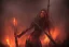 Placeholder: Church executioner, Fire theme art, Dark moody night atmosphere, 8K, high body details, anatomically perfect bod