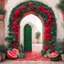 Placeholder: Imagine painting art, classic red, black, white and green roses, surrounding a morocco door with an old arch, with a piece of watermelon, vibrant digital graphics art, wall art Abolition and the Liberation | WALL PRINT ART |