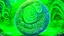 Placeholder: Fantasy digital illustration: magical green swirly stone gem with Hawaiian carvings.