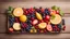 Placeholder: Set of summer fruits and berries in wooden serving.