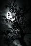 Placeholder: Night, tree leaves, moon, clouds, creepy gothic movies influence, photography