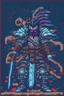 Placeholder: 8bit pixel art,Cartoon,Japanese Manga,3,hyper realistic, gloomy,, clean lines, cyberpunk,cybernetic, zombie Vampire hunter lord,with mechanical tentacles coming out from the chest,posing as a fighting samurai, battle axe weapon,heavily ornamented symbols,ancient tribal armour pattern as long jacket in synth wave,realistic cinematic lighting, video game posecover album,death metal