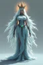 Placeholder: good low poly merman priest woman with long fur all over her entire body and bright aura