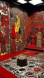 Placeholder: A red kingdom near a volcano designed in Maori sculptures painted by Jean Dubuffet