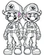 Placeholder: outline art for Waluigi And Wario coloring page, Japanese manga style, cartoon style, cute face, white background sketch style, full body is a must, only use outline, clean line art, no shadow, bold outline