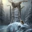 Placeholder: fantasy art of big wolf walking on very tight rope bridge over icy water