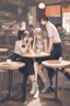 Placeholder: 2 girl 1 boy in cafe
