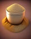 Placeholder: Sesame Seeds on the small cup. Realistic photo. HD. Glowing. 3d style