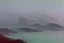 Placeholder: distant modern city, sea, mist, rocks, lake reflection, epic, sci-fi, claude monet painting