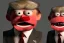 Placeholder: Angry muppet trump in suit, looking forward, face, eyebrows, spraytan