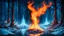 Placeholder: night king of GAME OF THRONES ignites frozen fire of blue flames,night frozen Forrest,lake, dramatic scene
