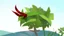 Placeholder: fantasy cartoon illustration: a shrub on a hill, there is a red ribbon on the shrub