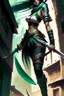 Placeholder: a woman with a Ninja's Machete standing in front of a building, akali, akali from league of legends, league of legends concept art, league of legends splash art, riot games concept art, league of legends character art, league of legends art, official splash art, iconic character splash art, beautiful female assassin, league of legend, league of legends art style