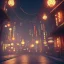 Placeholder: low-light japanese city street with laterns, bird perspective, realistic, steampunk, 3d-art, futuristic, minimal design, unreal engine, ray-tracing