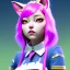 Placeholder: waitress teenager, asian race, cat ears latex headband, rounded face, pink hair, short hair, light makeup, striped shirt, vibrant color, highly detailed, gradient background, concept art, smooth, 16 bit, unreal engine 5, god rays, ray tracing, RTX, lumen lighting, ultra detail, volumetric lighting, 3d, finely drawn, high definition, high resolution.