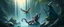Placeholder: octopus bird witch bear by waterfall looks beyond really powerful, fantasy illustration