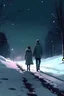 Placeholder: snow road walk girl back pastel night sad with a fantasy man