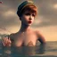 Placeholder: Aaron Carter with sexy Clara Bow, stormy seas, two people, Aaron Carter, romance, romantic, water, swimming, DAZ3D, by Michael Turner, soft lips, cinematic lighting, studio lighting, shine, 4K, fantastic view, girls at beach with her.