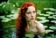 Placeholder: Closeup Peppery Lorraine age 28 as a happy water nymph in a pond, feather soft, pouty, redhead, high res, perfect, fairy wings, Portra160 Film, normal saturation