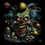 Placeholder: High_Quality_Art Digital Painting of Science experiment Horror Clown Monster creature by Richard Corben, Todd Schorr, T-Shirt Design, Black Background,