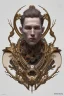 Placeholder: Complex 3d render ultra detailed of a handsome male porcelain profile face, biomechanical cyborg, analog, 150 mm lens, beautiful natural soft rim light, big leaves and stems, roots, fine foliage lace, colorful details, massai warrior, alexander mcqueen high fashion haute couture, pearl earring, art nouveau fashion embroidered, steampunk, intricate details, mesh wire, mandelbrot fractal, anatomical, facial muscles, cable wires, elegant, hyper realistic, ultra detailed, octane render