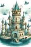 Placeholder: Create an image of the imaginary tower of a winter palace which is the home to a family of mythical creatures, who are protected from evil creatures by an enchanted moat around the tower.