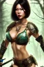 Placeholder: asian milf, bodybuilding, brunett short hair, warrior princess, forest, nacht, große oberweite, corsage, necklace, fantasy art