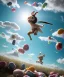 Placeholder: Ultra realistic speed clouds sky scene, wide angle view, childs falling down with many Childs background, rabbit head, inflatable monsters, circus dress style, feather color, free jumping flying, many trinkets, hair monster, many jelly beans, balls, color smoke, smile, happy, extreme, wind, clouds sea, 20,000 feet altitude, stratosphere, soft color, highly detailed, unreal engine 5, ray tracing, RTX, lumen lighting, ultra detail, volumetric lighting, 3d, finely drawn, high definition.