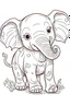 Placeholder: outline art for cute baby elephant coloring page for kids, white background, sketch style, full body, only use outline, cartoon style, clean line art, no shadows, clear and well outlined