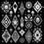 Placeholder: Set of ornamental black and white engraved symbols with crystals, stars and geometric shapes