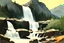 Placeholder: mountains, rocks, trees, waterfall, winslow homer watercolor paintings