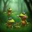 Placeholder: 5 frogs traveling through the woods