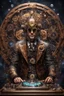 Placeholder: Front view Photography Realistic HD Natural Beauty Steampunk classic full mechanical man as dj player, cosmic background