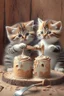 Placeholder: cute kittens eating cake with a wooden spoon